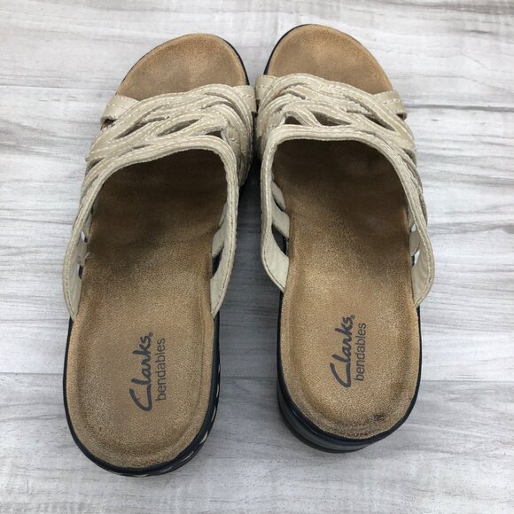 Clarks Sandals Womens 8.5M Tan Leather Slip On Comfort Shoes - Picture 8 of 12